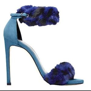Elegant Blue Fur Strap Heels